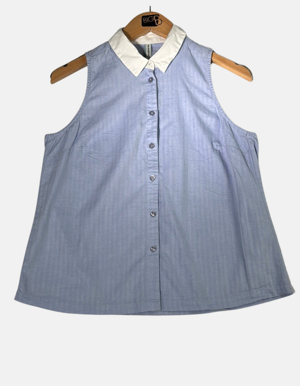 Chic Contrast Collar Sleeveless Blouse